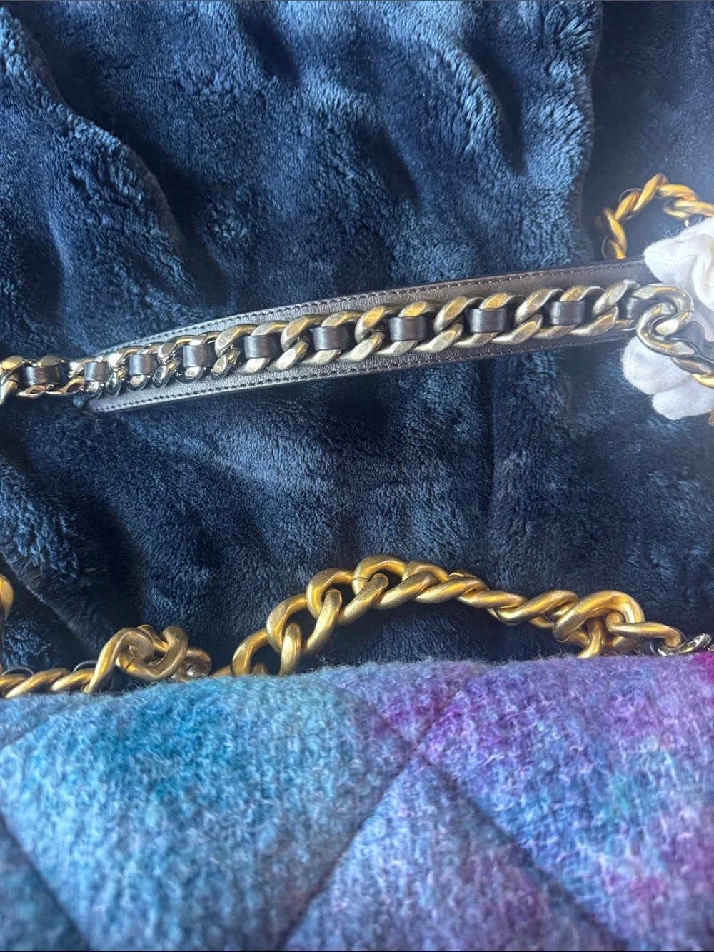 CHANEL 19 unique  Multicolor Gradient Wool Shoulder Bag with Gold & Silver Chain